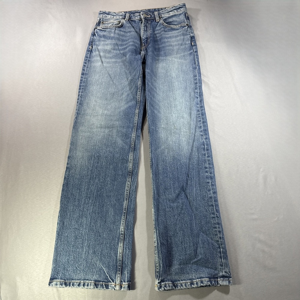ZARA Wide Leg Jeans High Rise Medium Wash Blue Denim USA 6 MEX 28 Y2K Style